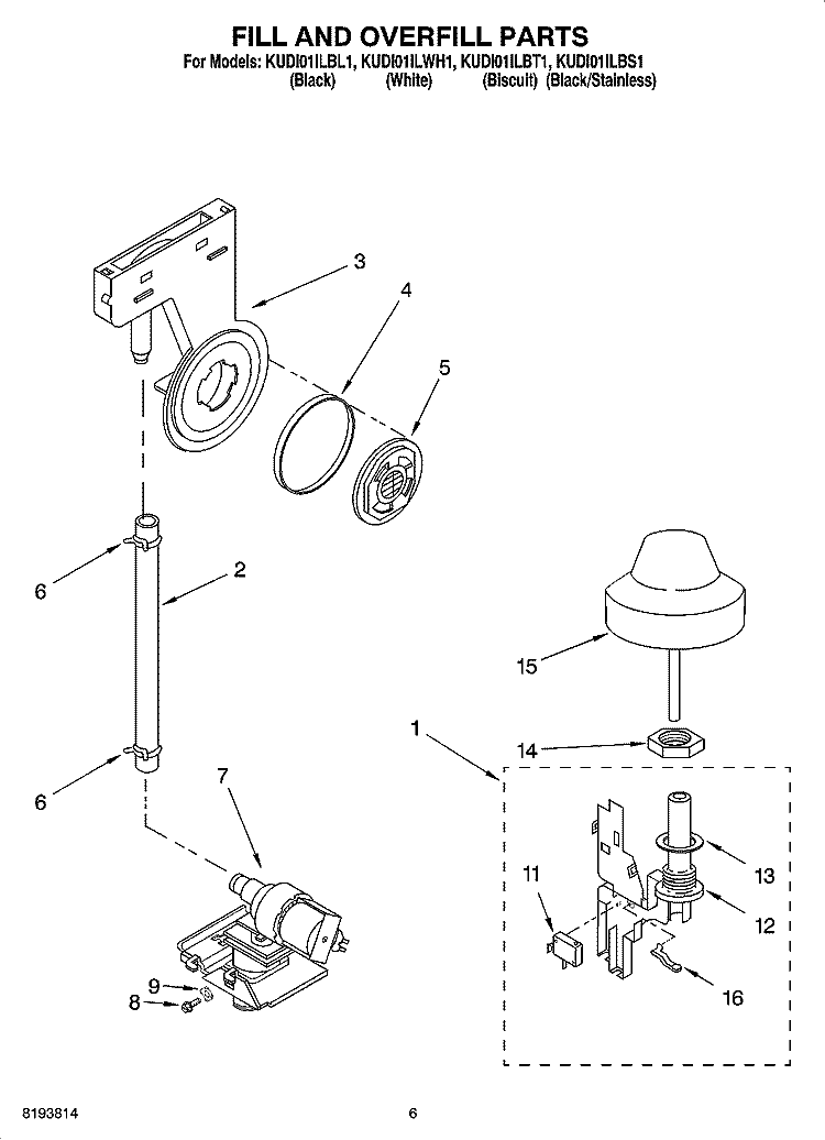 FILL AND OVERFILL PARTS Diagram and Parts List for KUDI01ILBS1  KitchenAid Dishwasher