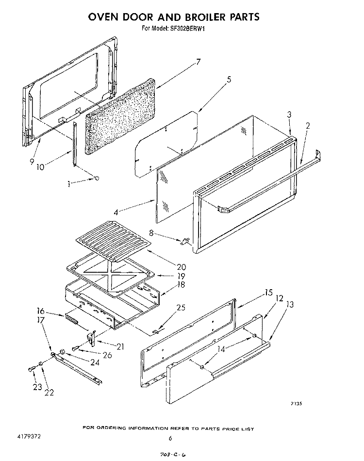 OVEN DOOR AND BROILER Diagram and Parts List for SF302BERW1  Whirlpool Range
