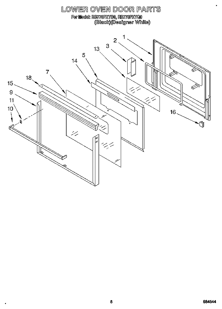 LOWER OVEN DOOR Diagram and Parts List for RB770PXYB0  Whirlpool Wall Oven