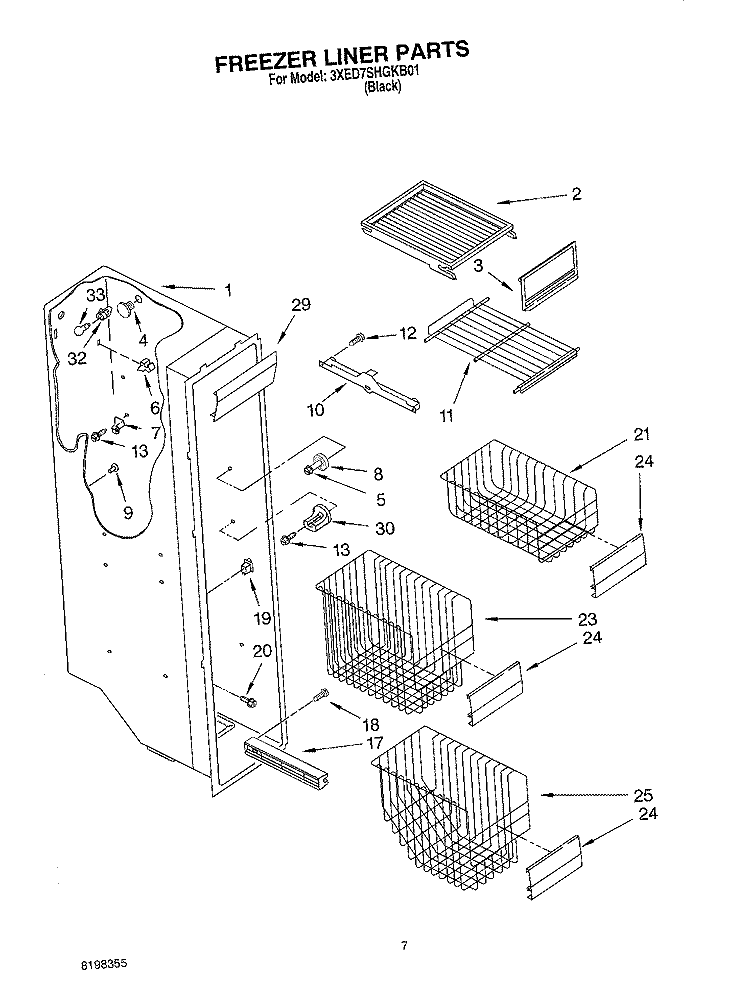 FREEZER LINER Diagram and Parts List for 3XED7SHGKB01  Whirlpool Refrigerator