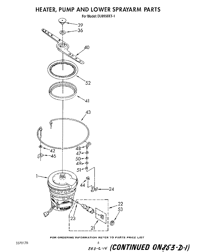 HEATER, PUMP AND LOWER SPRAY ARM Diagram and Parts List for DU8950XT1  Whirlpool Dishwasher