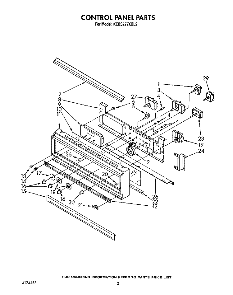 CONTROL PANEL, LIT/OPTIONAL Diagram and Parts List for KEBS277XBL2  KitchenAid Wall Oven