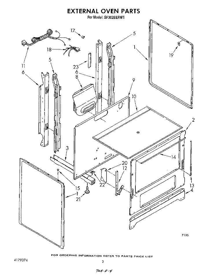 EXTERNAL OVEN Diagram and Parts List for SF302EERW1  Whirlpool Range