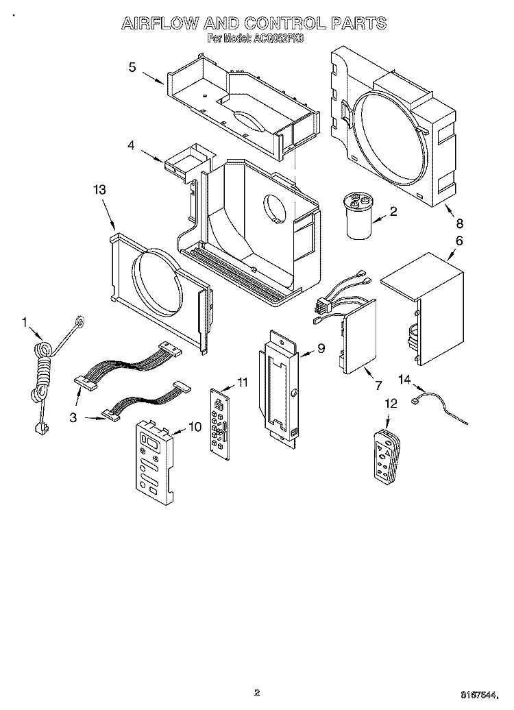 AIRFLOW AND CONTROL Diagram and Parts List for ACQ052PK0  Whirlpool Air Conditioner