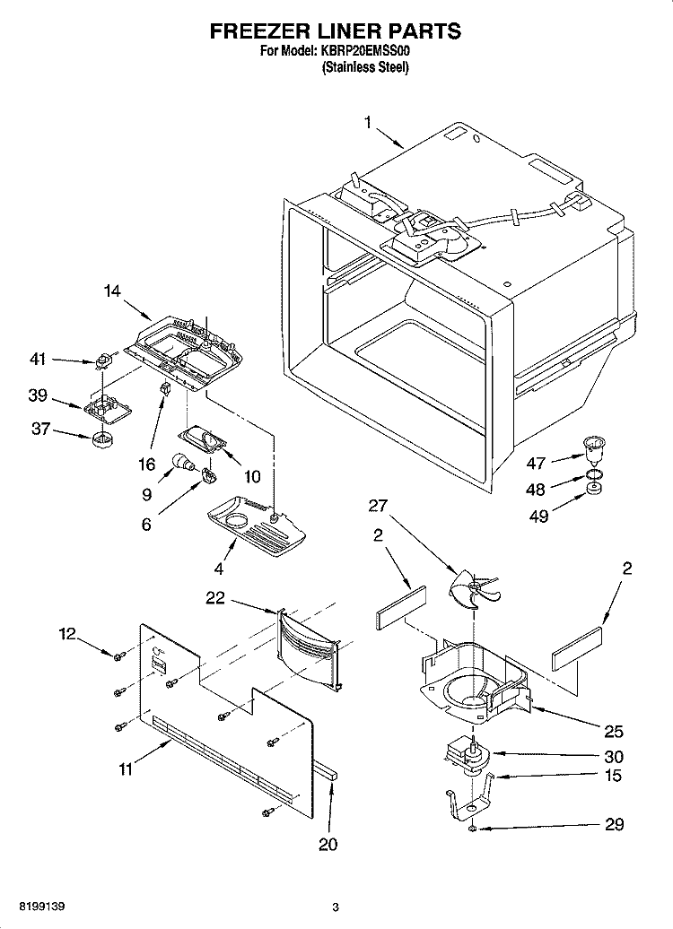 FREEZER LINER PARTS Diagram and Parts List for KBRP20EMSS00  KitchenAid Refrigerator