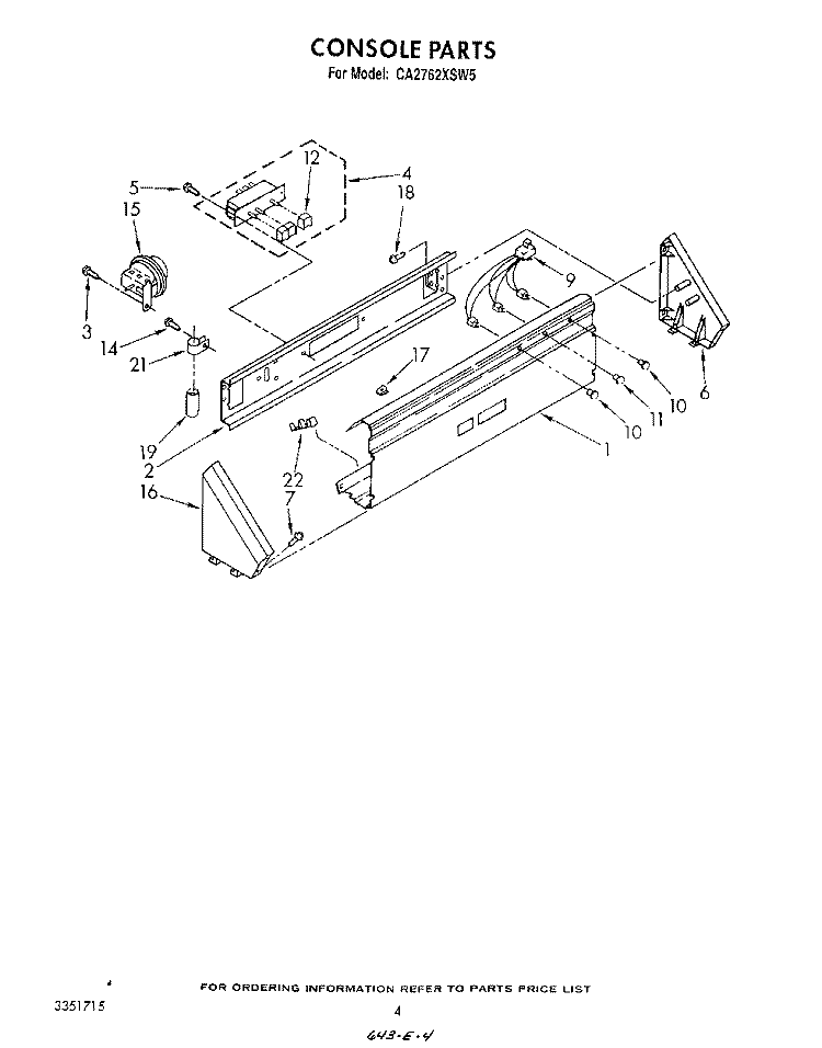 CONSOLE Diagram and Parts List for CA2762XSW5  Whirlpool Washer