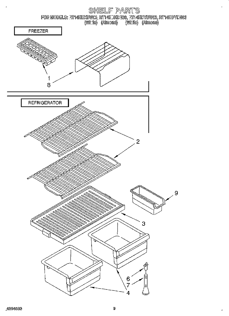 SHELF Diagram and Parts List for RT14HDXDN03  Roper Refrigerator