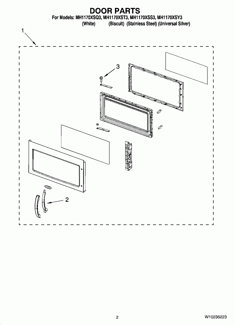 DOOR PARTS Diagram and Parts List for MH1170XSQ3  Whirlpool Microwave