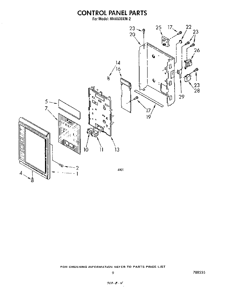 CONTROL PANEL Diagram and Parts List for MH6600XM2  Whirlpool Microwave