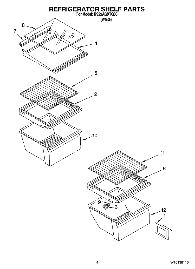 REFRIGERATOR SHELF PARTS Diagram and Parts List for RS22AGXTQ00  Roper Refrigerator