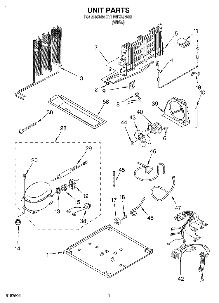 UNIT Diagram and Parts List for ET19GKXJW00  Whirlpool Refrigerator