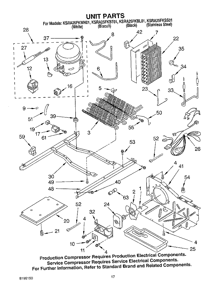 UNIT PARTS Diagram and Parts List for KSRA25FKWH01  KitchenAid Refrigerator