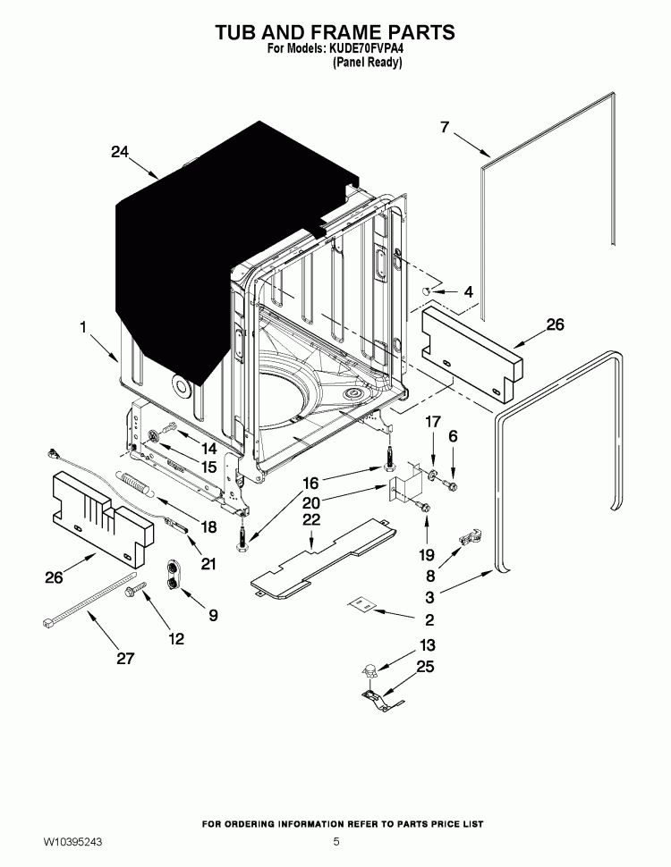 TUB AND FRAME PARTS Diagram and Parts List for KUDE70FVPA4  KitchenAid Dishwasher