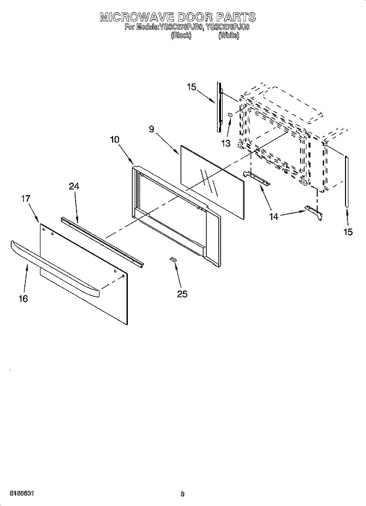 MICROWAVE DOOR PARTS Diagram and Parts List for YGSC278PJB0  Whirlpool Microwave Oven Combo