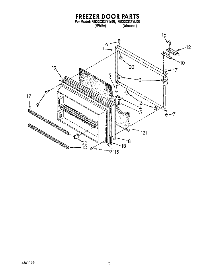 FREEZER DOOR Diagram and Parts List for RB22CKXYW00  Roper Refrigerator