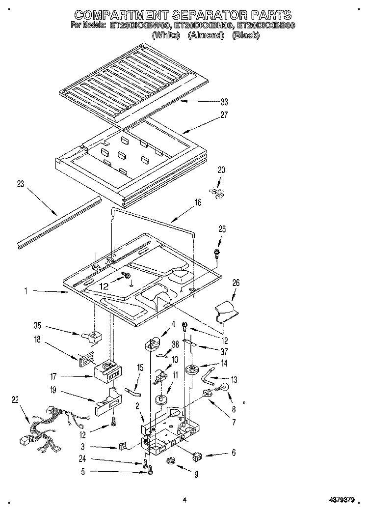 COMPARTMENT SEPARATOR Diagram and Parts List for ET20DKXBN00  Whirlpool Refrigerator
