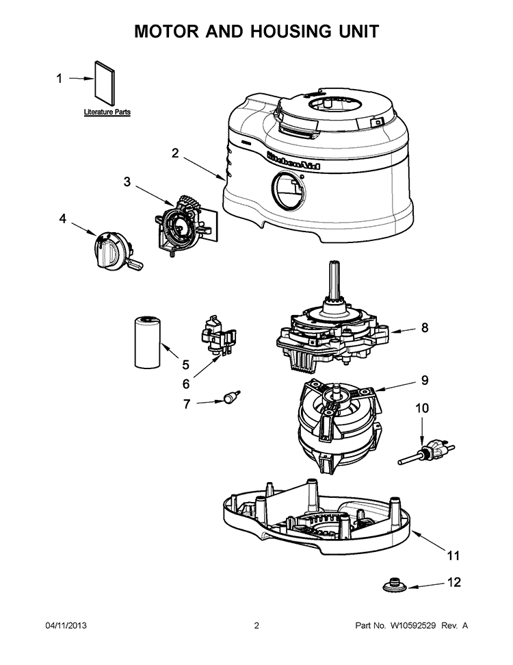 MOTOR AND HOUSING UNIT Diagram and Parts List for KFP1642MS0  KitchenAid Food Processor