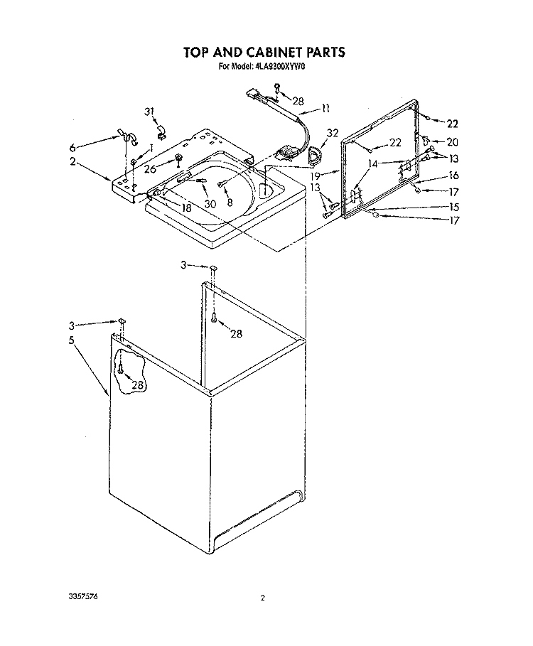 TOP AND CABINET, LIT/OPTIONAL Diagram and Parts List for 4LA9300XYW0  Whirlpool Washer