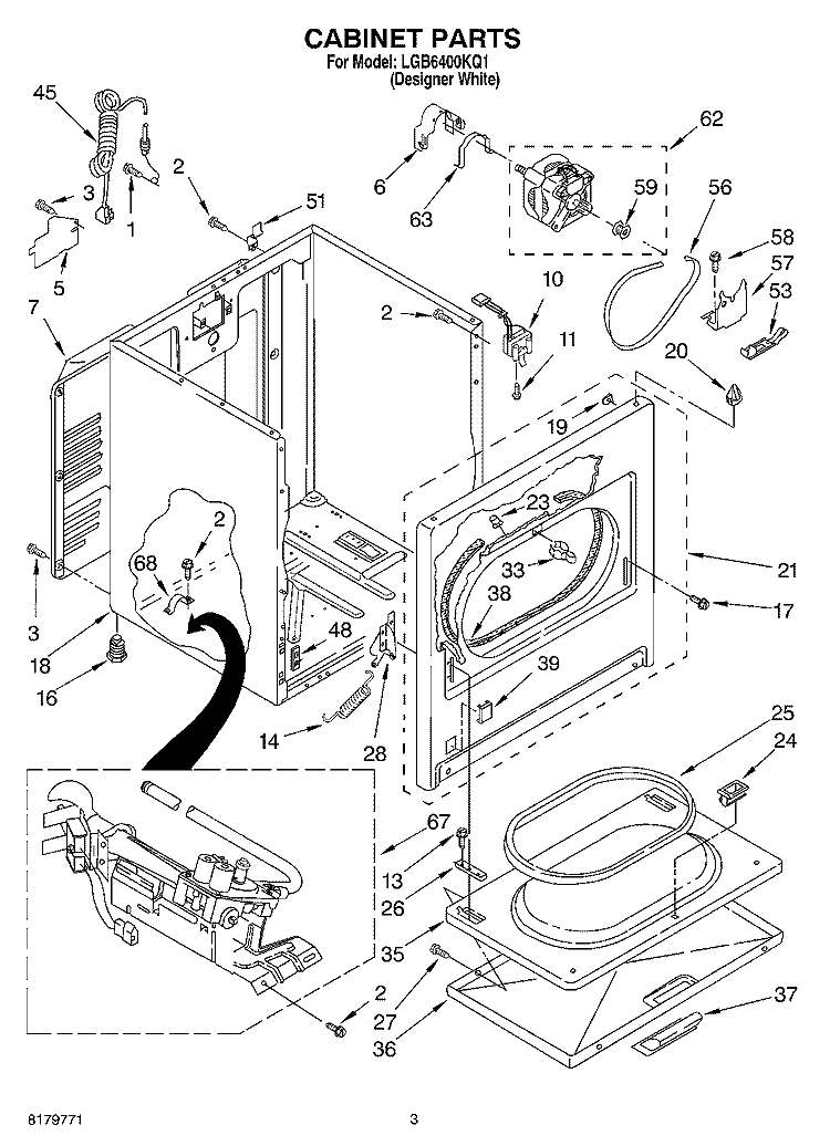 CABINET Diagram and Parts List for LGB6400KQ1  Whirlpool Dryer
