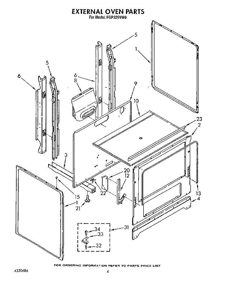 EXTERNAL OVEN Diagram and Parts List for FGP325VL0  Whirlpool Range