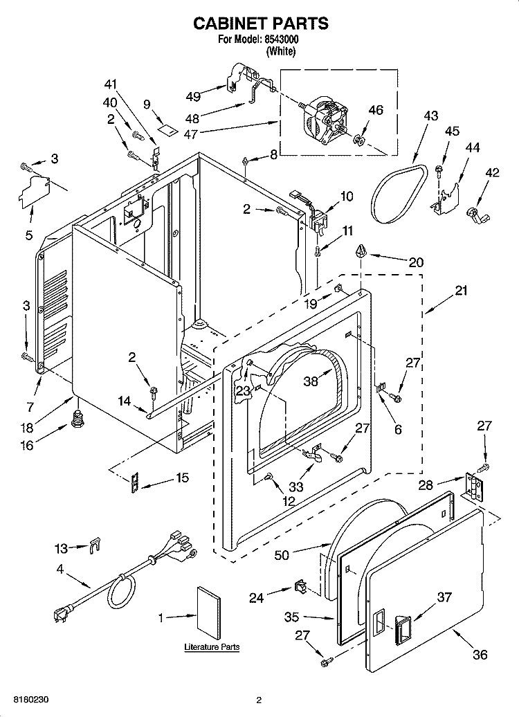 CABINET PARTS Diagram and Parts List for 8543000  Whirlpool Dryer