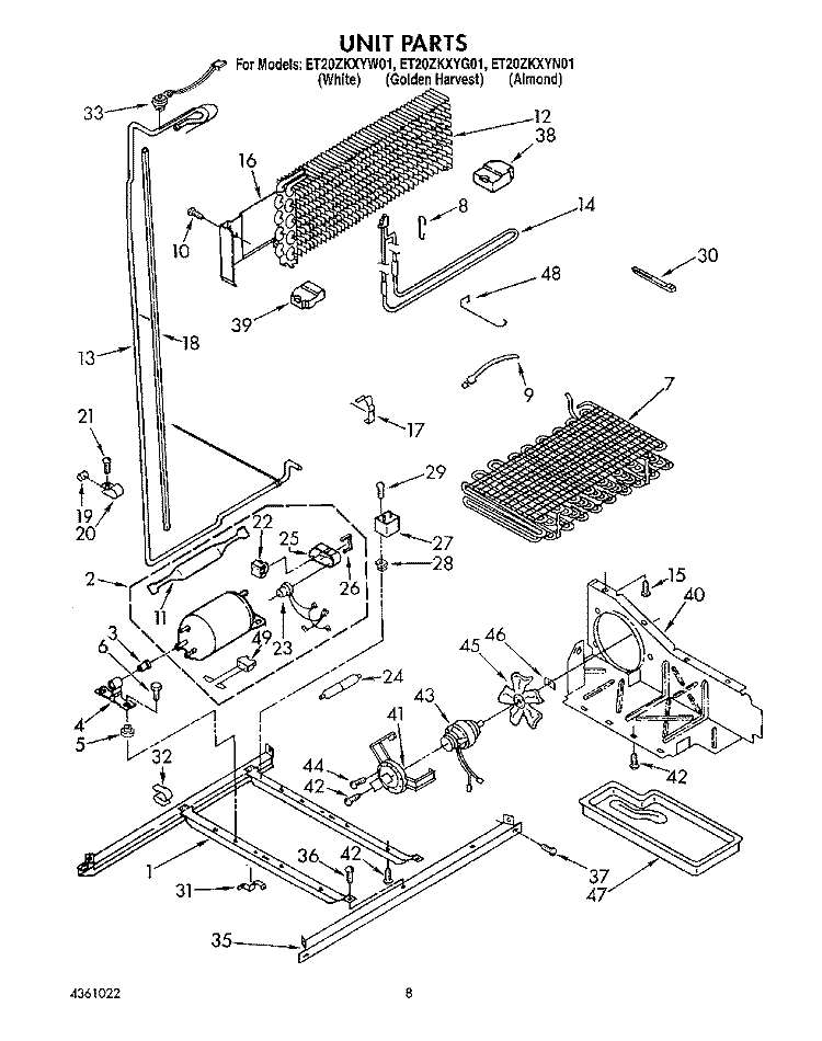 UNIT Diagram and Parts List for ET20ZKXYG01  Whirlpool Refrigerator