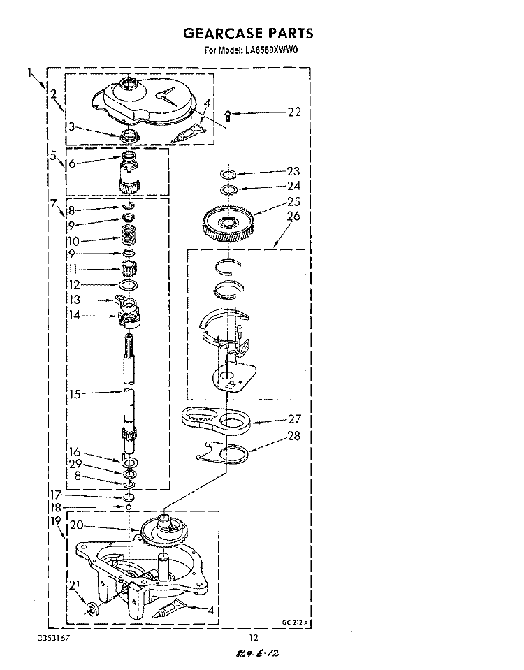 GEARCASE Diagram and Parts List for LA8580XWN0  Whirlpool Washer