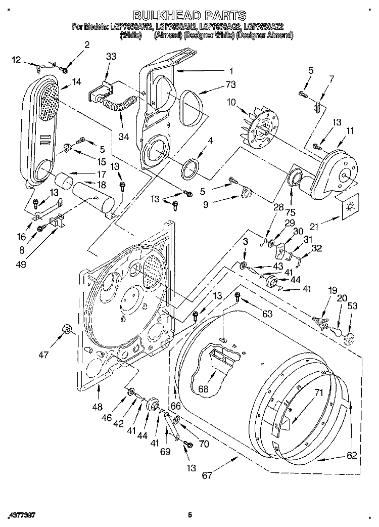 BULKHEAD Diagram and Parts List for LGP7858AN2  Whirlpool Dryer