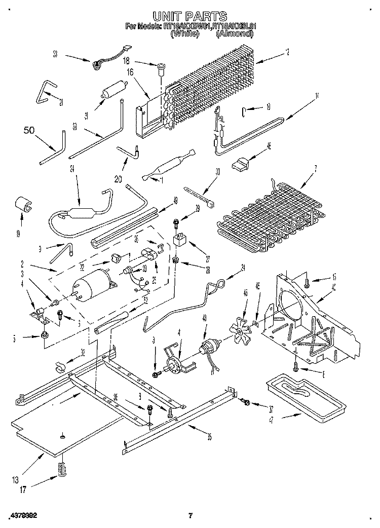 UNIT Diagram and Parts List for RT18AKXBW01  Roper Refrigerator