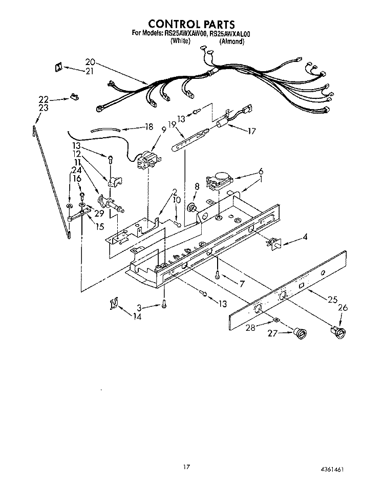 CONTROL Diagram and Parts List for RS25AWXAW00  Roper Refrigerator