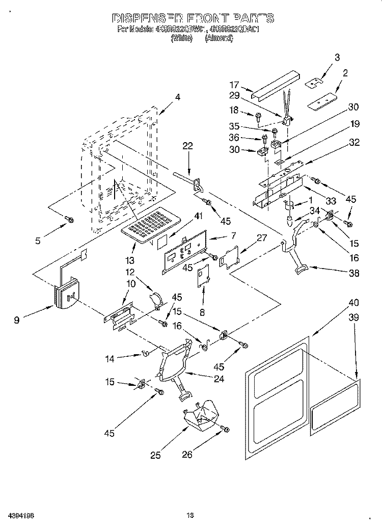 DISPENSER FRONT Diagram and Parts List for 4KSRS22QDW01  KitchenAid Refrigerator