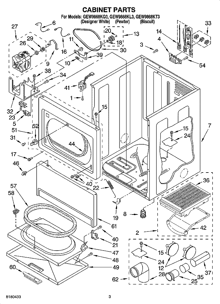 CABINET PARTS Diagram and Parts List for GEW9868KL3  Whirlpool Dryer
