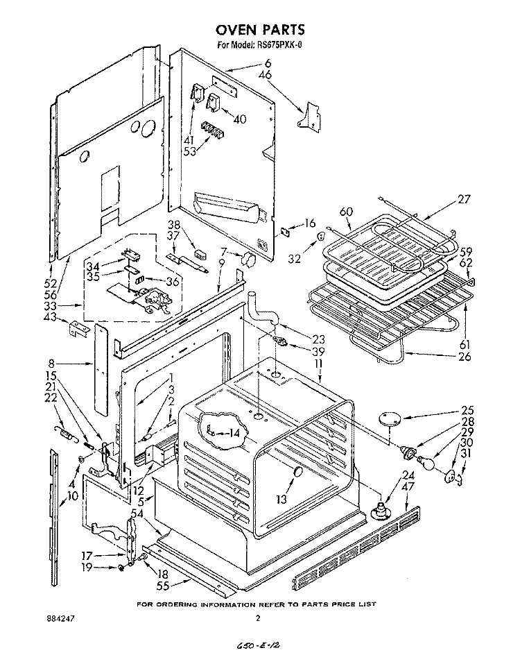OVEN Diagram and Parts List for RS675PXK0  Whirlpool Range