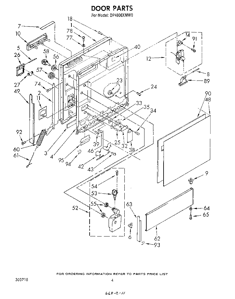 DOOR Diagram and Parts List for DP4800XMW0  Whirlpool Dishwasher