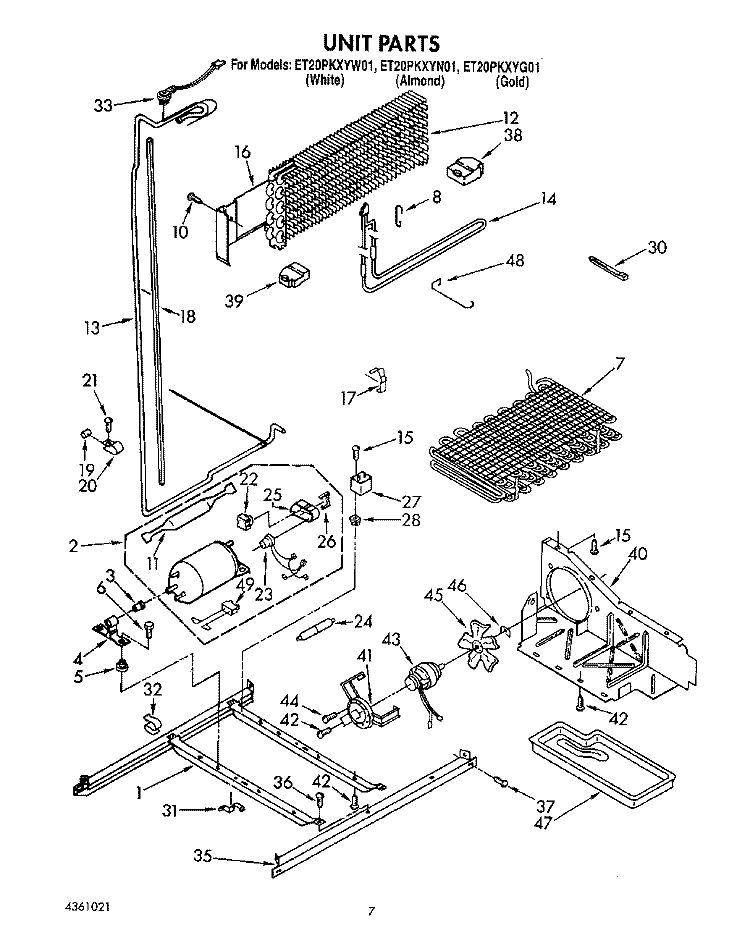 UNIT Diagram and Parts List for ET20PKXYN01  Whirlpool Refrigerator