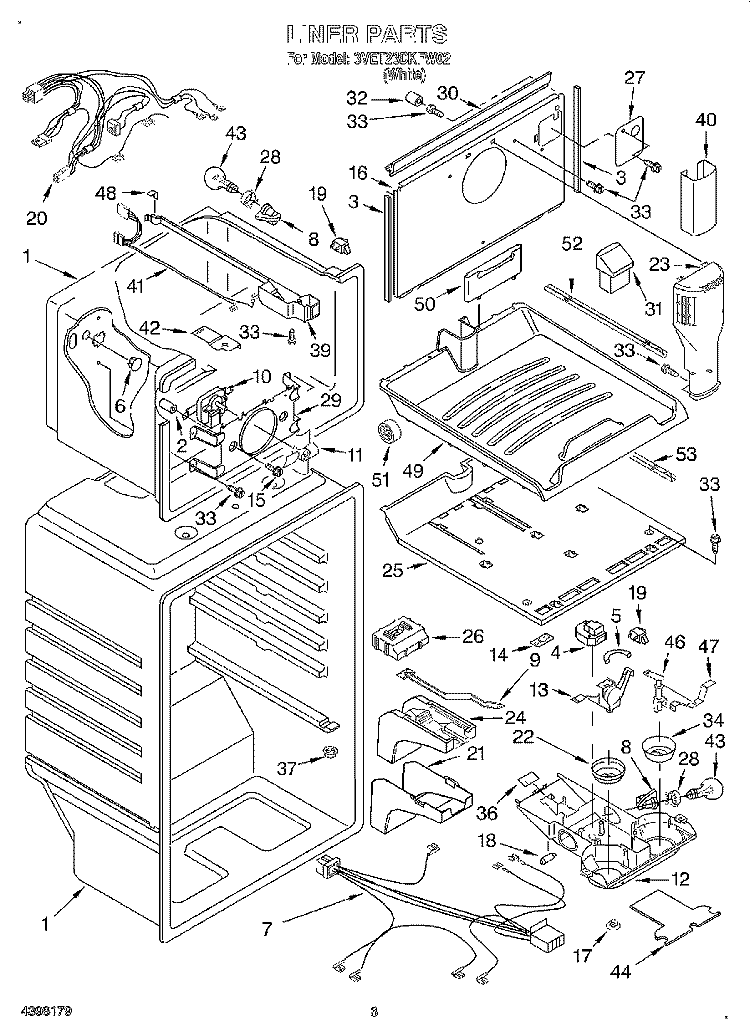 LINER Diagram and Parts List for 3VET23DKFW02  Whirlpool Refrigerator