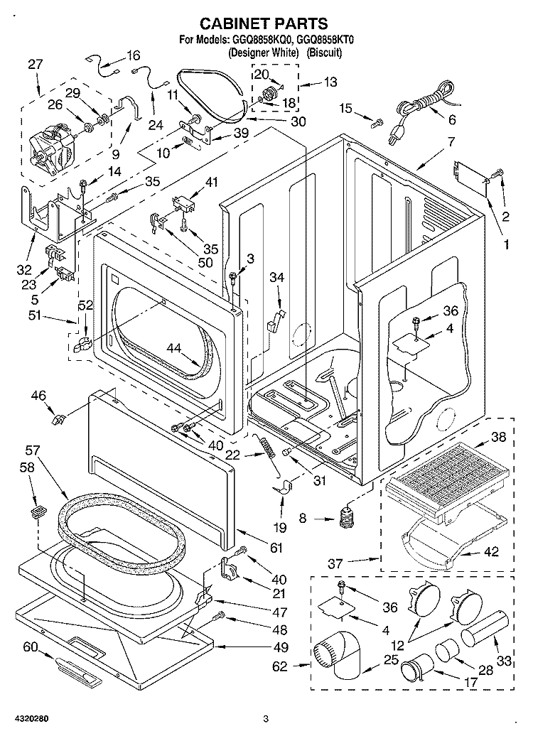 CABINET, OPTIONAL Diagram and Parts List for GGQ8858KQ0  Whirlpool Dryer