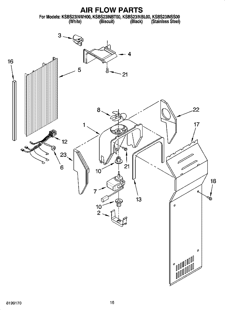 AIR FLOW PARTS Diagram and Parts List for KSBS23INBL00  KitchenAid Refrigerator