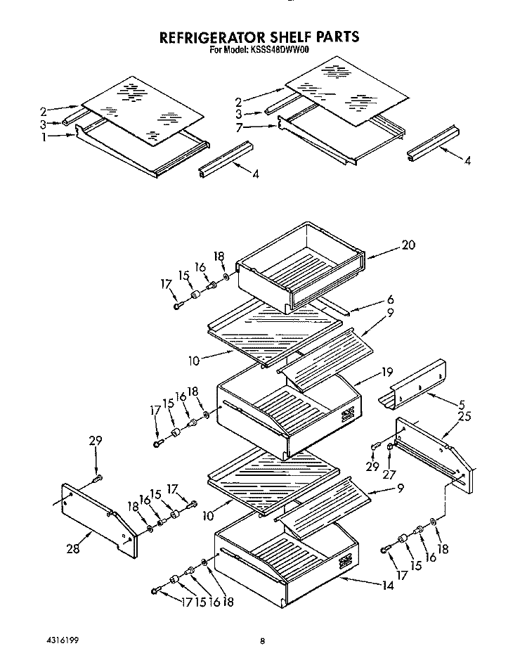 REFRIGERATOR SHELF Diagram and Parts List for KSSS48DWW00  KitchenAid Refrigerator
