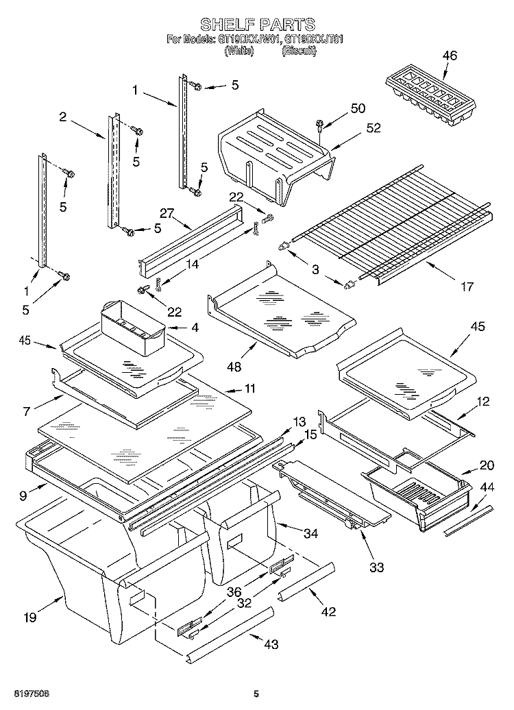 SHELF Diagram and Parts List for GT19DKXJT01  Whirlpool Refrigerator