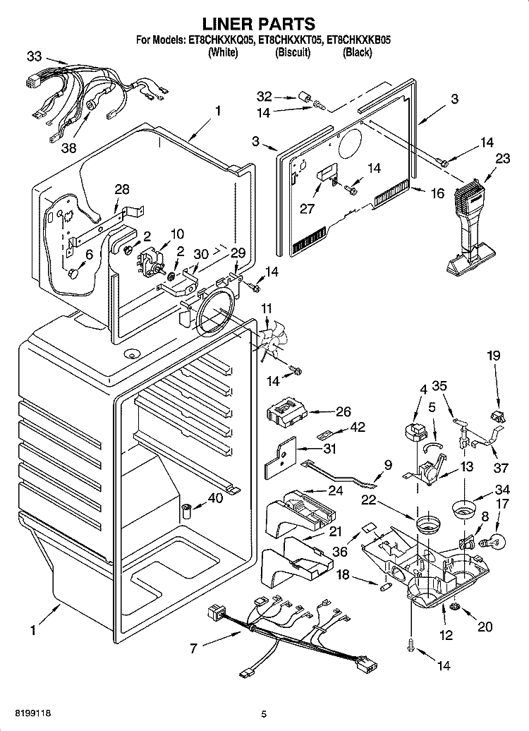 LINER PARTS Diagram and Parts List for ET8CHKXKQ05  Whirlpool Refrigerator