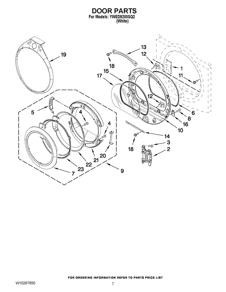 DOOR PARTS Diagram and Parts List for YWED9200SQ2  Whirlpool Dryer