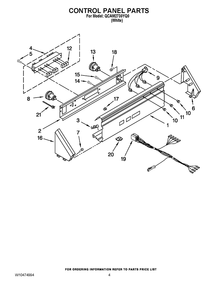 CONTROL PANEL PARTS Diagram and Parts List for QCAM2730YQ0  Whirlpool Washer