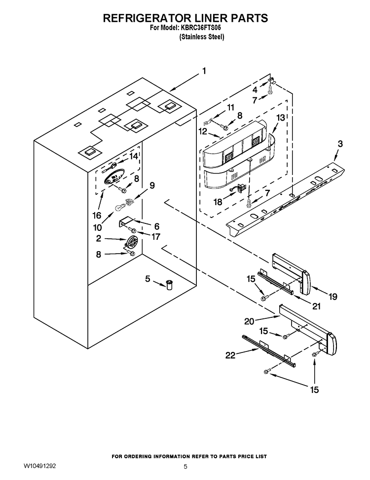 REFRIGERATOR LINER PARTS Diagram and Parts List for KBRC36FTS05  KitchenAid Refrigerator