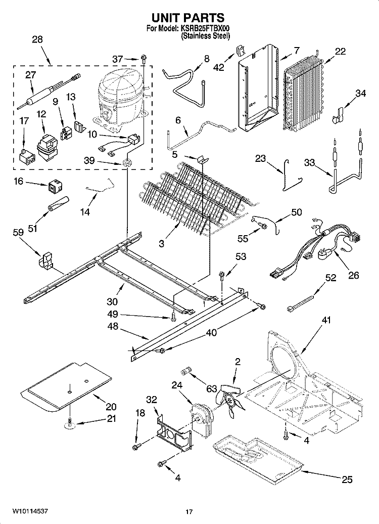 UNIT PARTS Diagram and Parts List for KSRB25FTBX00  KitchenAid Refrigerator