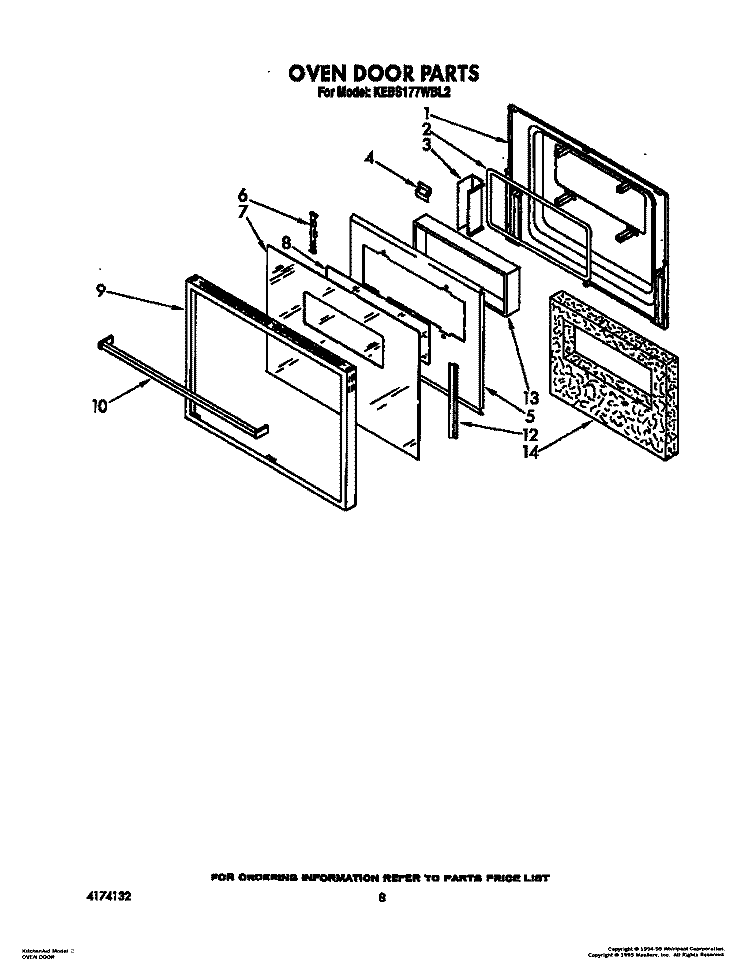 OVEN DOOR Diagram and Parts List for KEBS177WAL2  KitchenAid Wall Oven