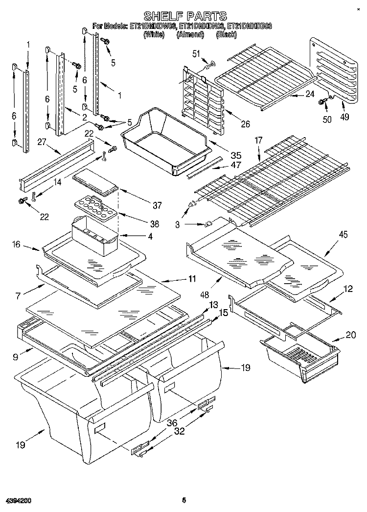 SHELF Diagram and Parts List for ET21DMXDW03  Whirlpool Refrigerator