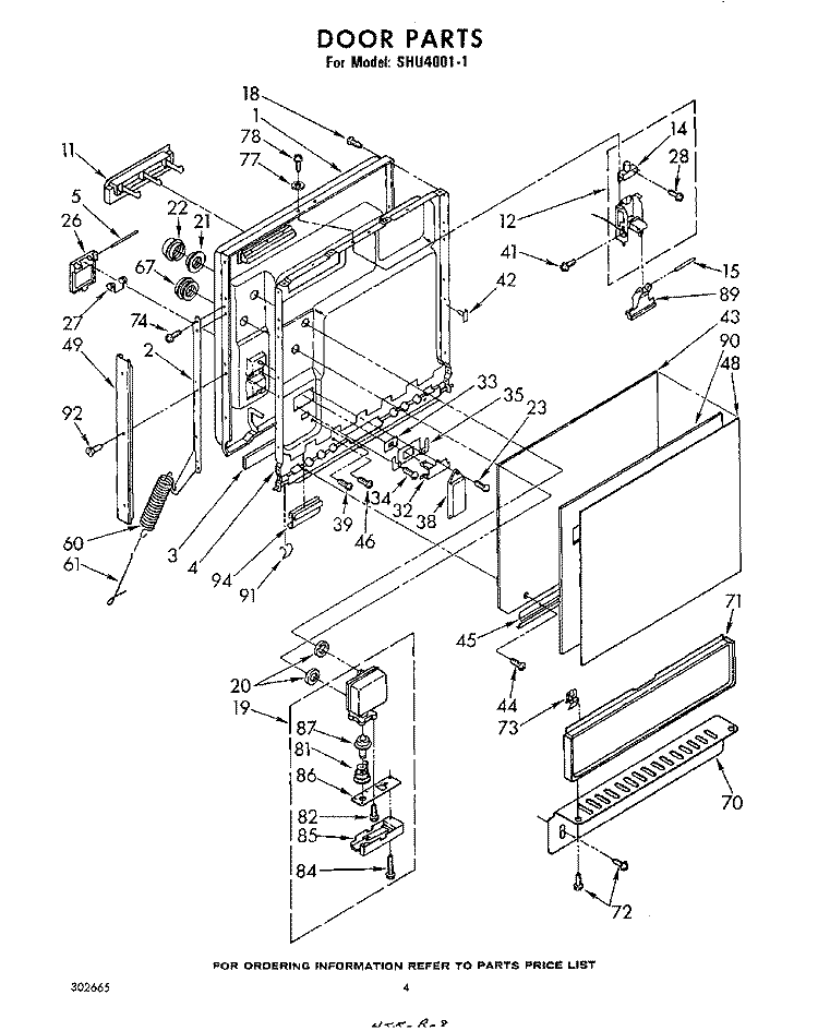 DOOR Diagram and Parts List for SHU40011  Whirlpool Dishwasher