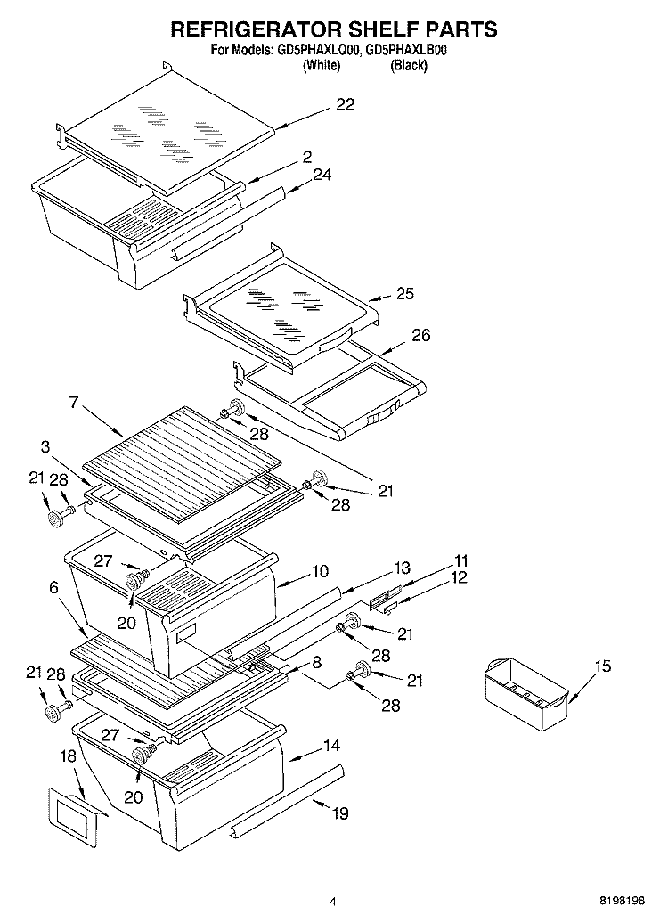 REFRIGERATOR SHELF Diagram and Parts List for GD5PHAXLB00  Whirlpool Refrigerator