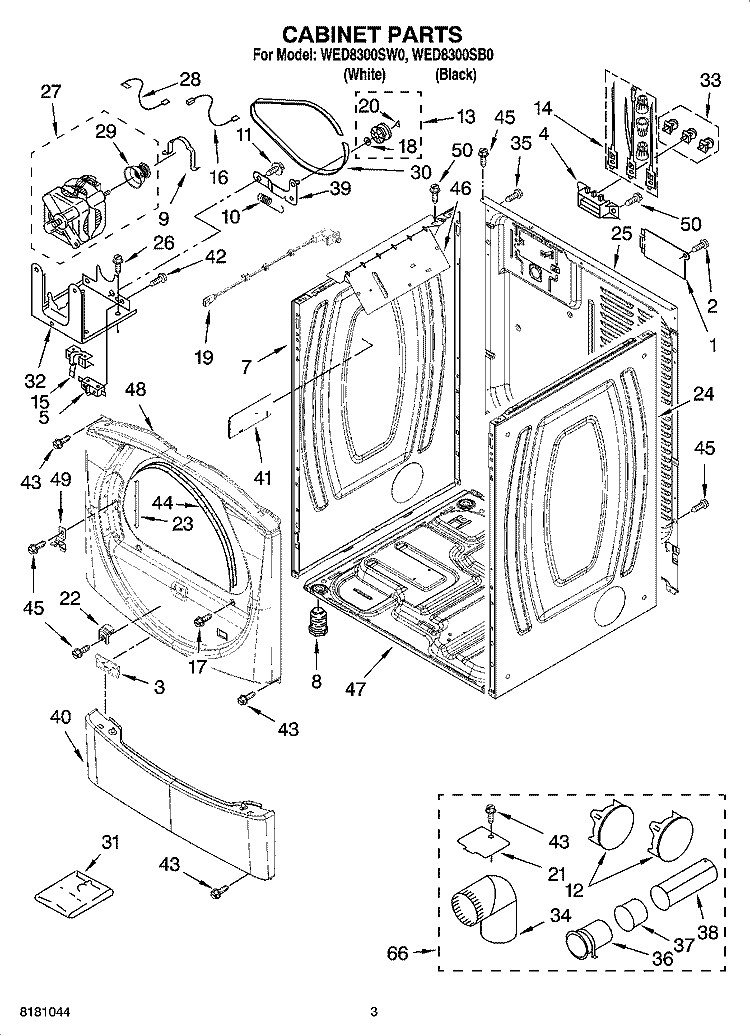 CABINET PARTS Diagram and Parts List for WED8300SW0  Whirlpool Dryer